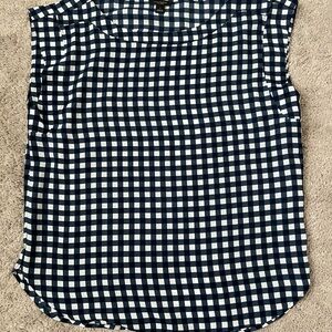Ann Taylor Navy and White Gingham Sleeveless Top